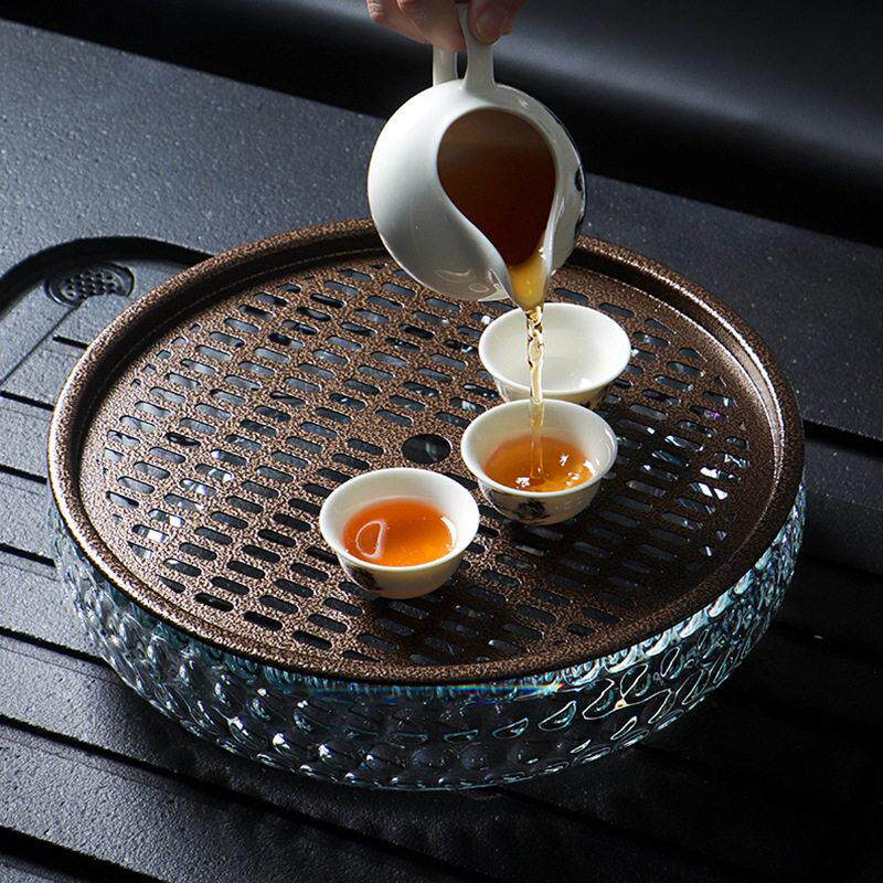 PC铁艺茶盘茶台茶具托盘干泡台家用圆形简约商用沥水盘小号办公室