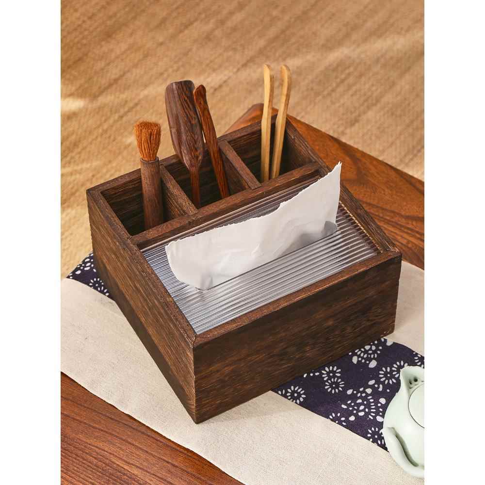 多功能覆古纸巾盒实木客厅咖啡桌卧室储物盒家庭餐厅纸巾盒无障碍