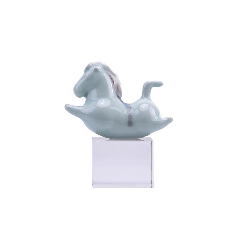 现代新中式水晶玻璃陶瓷马动物摆件客厅家居饰品玄关桌面软装饰品