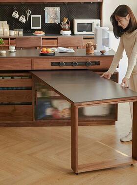 面新高端中式樱桃木台面餐桌可伸缩-可0旋转+储藏岩板饰整装配E级