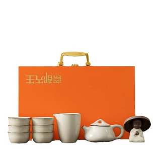 家用客厅办公室会客陶瓷石瓢壶 汝窑茶壶茶杯轻奢高档功夫茶具套装