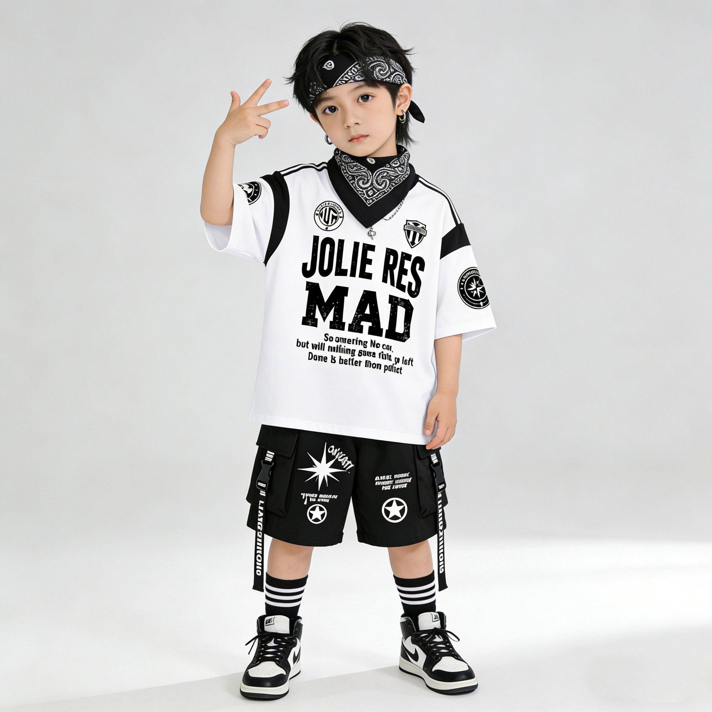 儿童街舞嘻哈演出服男孩hiphop酷帅潮服套装六一走秀架子鼓表演服