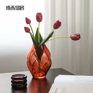 博西家居 马蒂斯桔色不规则鼓包玻璃花瓶创意家居客厅水培插花器