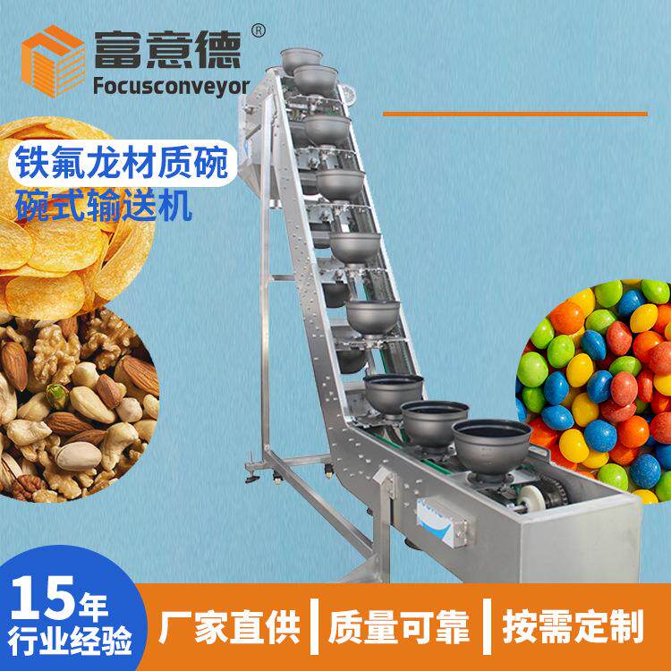 厂家供防应粘铁氟输龙碗式送机坚果炒货合食品混上WCN料碗式提升