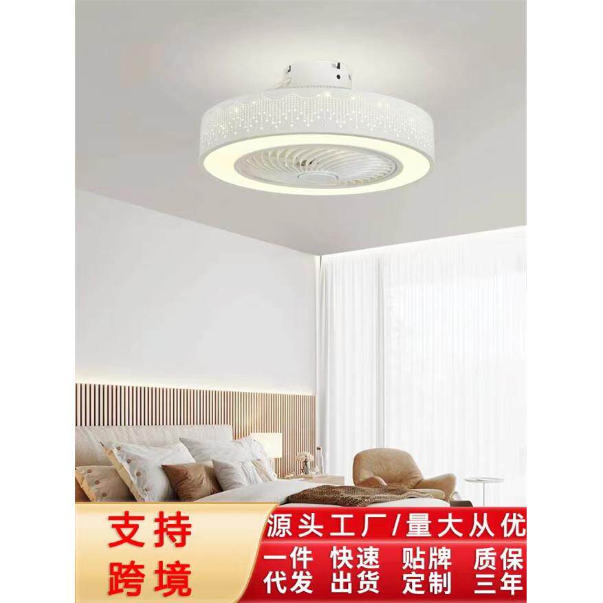 跨境吸顶风扇灯110v铁艺镂空LED灯卧室餐厅吊扇一体灯
