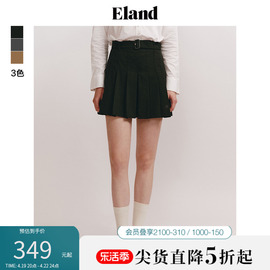 eland衣恋短裤女格雷，系a字型，短款腰带设计百褶裙裤裤子女