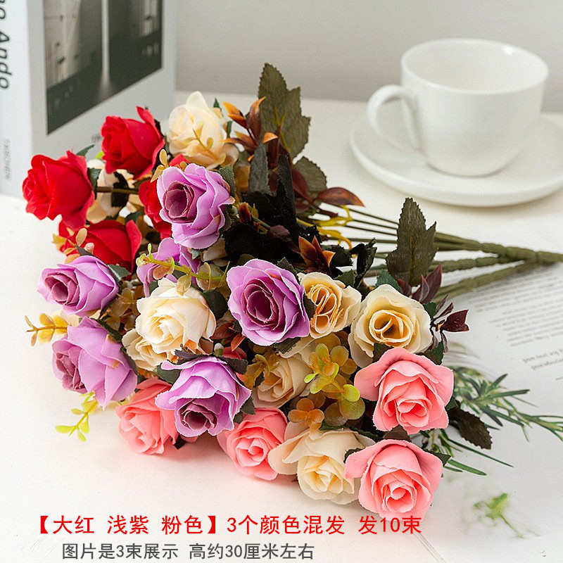 仿真花巴黎花法式摆件小花束摆假支花单仿生欧式玫瑰客厅花装饰