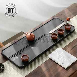 家用办公室带排水高档茶托盘 天然乌金石茶盘木化石茶台新中式