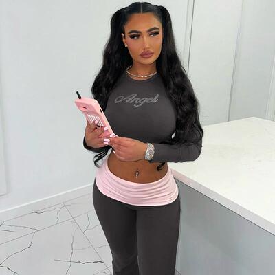 Women Sleeve Cropped Waisted Straight Leg Pants Set Stretchy