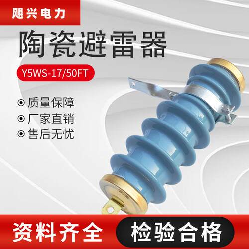 飓兴10kv-12kv户外陶瓷氧化锌避雷器Y5WS-17/50FT高压蓝色避雷器