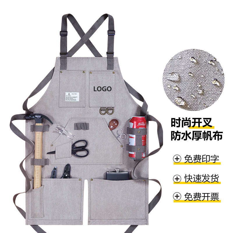 日式防水厚帆布围裙定制logo耐磨女园艺师木工手作男士牛仔工作服