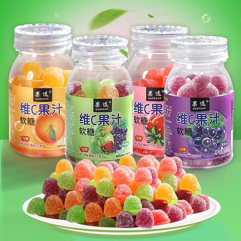 水果味怀旧软糖维C果汁软糖QQ软糖橡皮糖罐装糖果8瓶装水果味