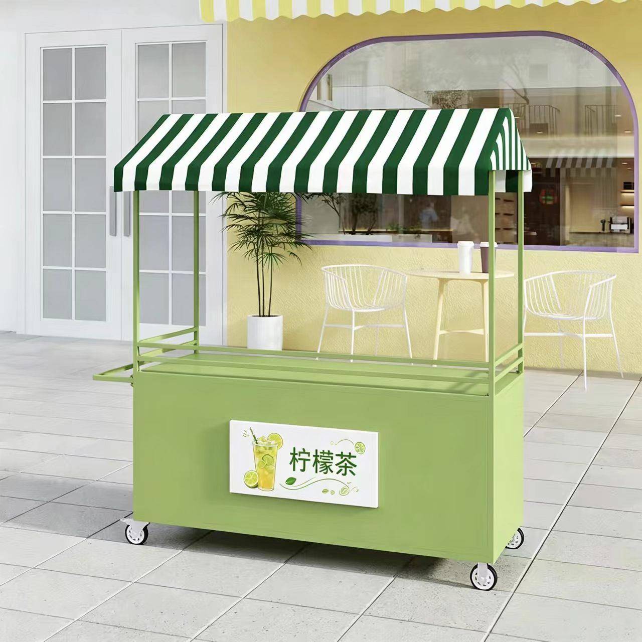 移动室外夜市铁艺花车推车创意小吃商用摆摊车带柜子地摊车展示架