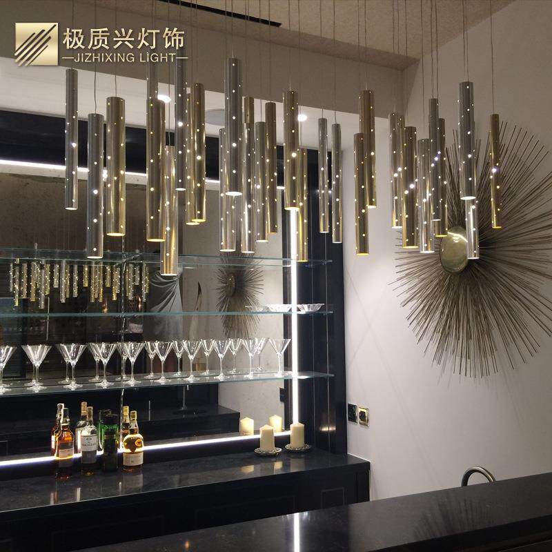 酒店吧台吊灯镂空餐厅灯复式楼客厅现代简约创意前台装饰长筒吊灯