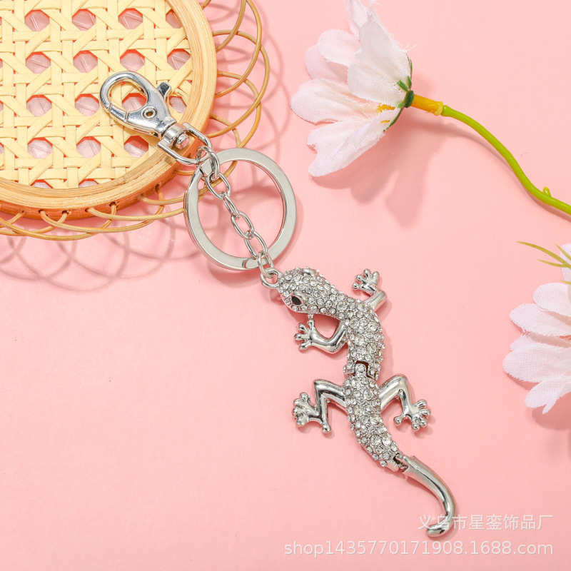 时尚银色合金镶钻灵活壁虎蜥蜴钥匙扣汽车包挂饰金属创意挂件批发