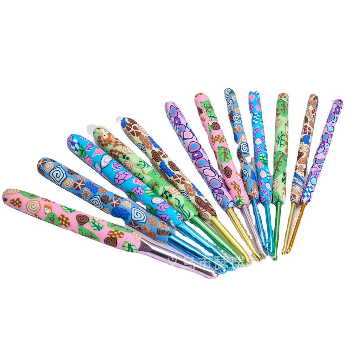 氧化铝钩针套装彩色软陶手柄小动物印花毛线DIY钩针编织工具