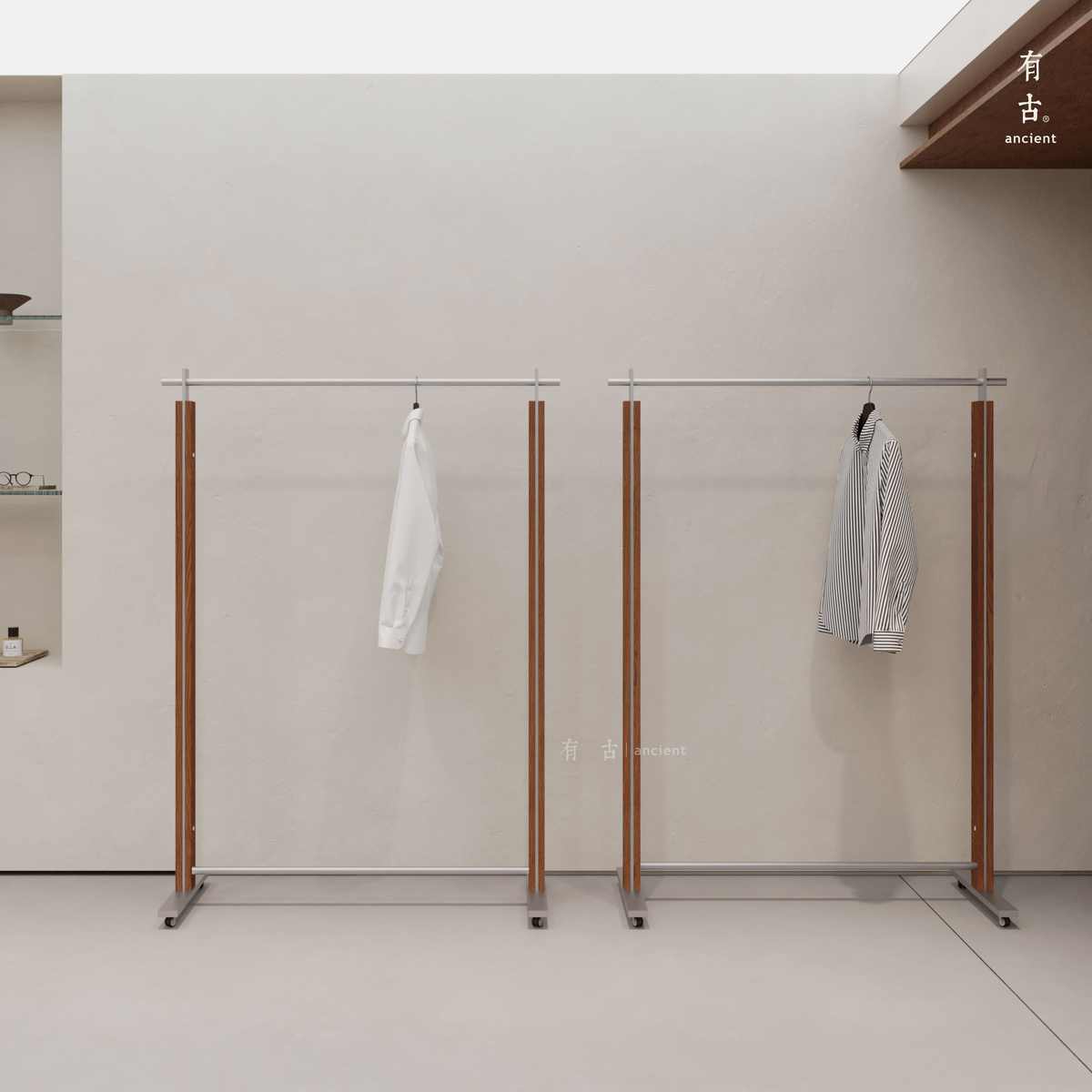 女装店带轮中岛货架侧挂架服装店展示架陈列架落地式不锈钢挂衣架