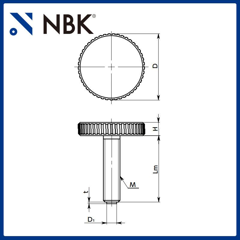 NBK KUPMS滚花旋钮-带垫 外螺纹圆形不锈钢 机械配件零件数控机床