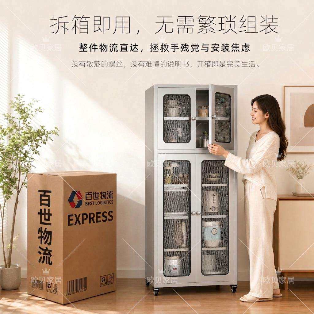 304不钢餐边收柜储物柜家锈用碗柜QG-X183透气收村纳农老式菜柜厨