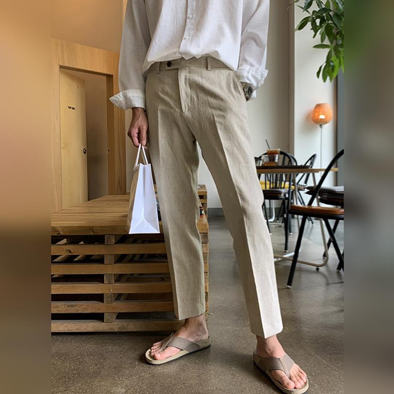 高端2026夏季男士棉麻裤子韩版宽松慵懒风百搭西裤休闲九分直筒裤