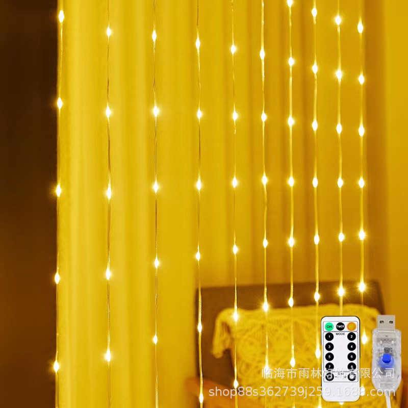 LED皮线灯窗帘灯usb遥控彩灯串户外防水圣诞橱窗流水瀑布装饰灯