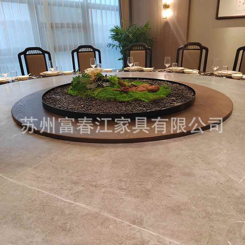 简约桌岩板餐组合电转盘木内嵌实动桌简约岩板椅圆饭桌餐厅大圆桌