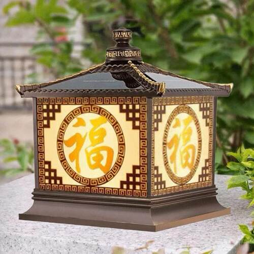 太阳能柱头灯翘角庭院装饰户外防水别墅花园超亮围墙门柱柱头灯
