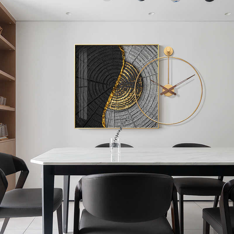 轻饭厅壁画客厅简约挂画装饰画奢墙面餐厅现代抽象挂钟创意带钟表