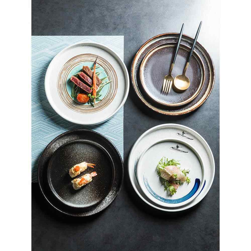 日式圆盘陶瓷盘子菜盘家用创意寿司盘碟餐具牛排盘西餐盘早餐平盘