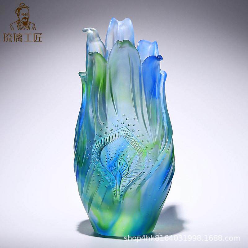 琉璃工艺品花瓶孔雀羽毛电视柜酒柜玄关客厅装饰品摆件小众设计感