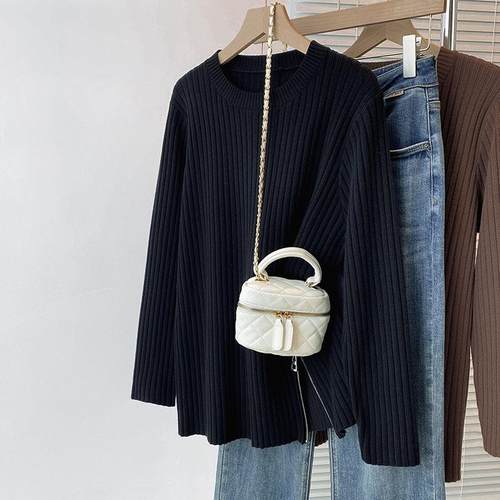 新款洋气秋冬加肥加大码女装感开叉拉链针织上衣女宽松遮肚1218h