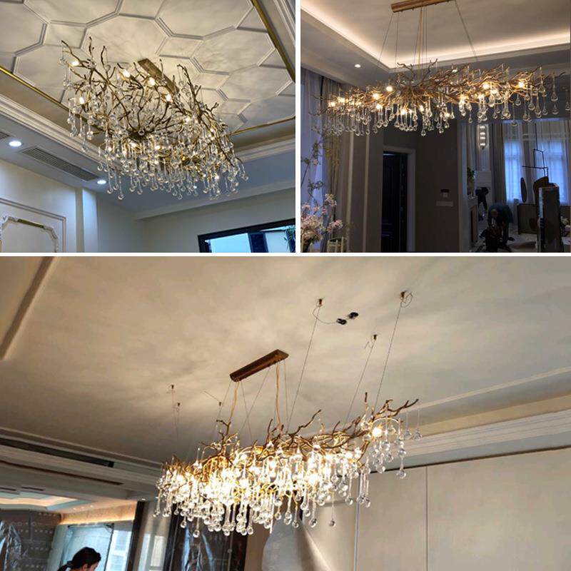 式轻奢全铜餐树枝餐灯厅吊灯685水欧晶灯奢华创意别墅桌艺术中山
