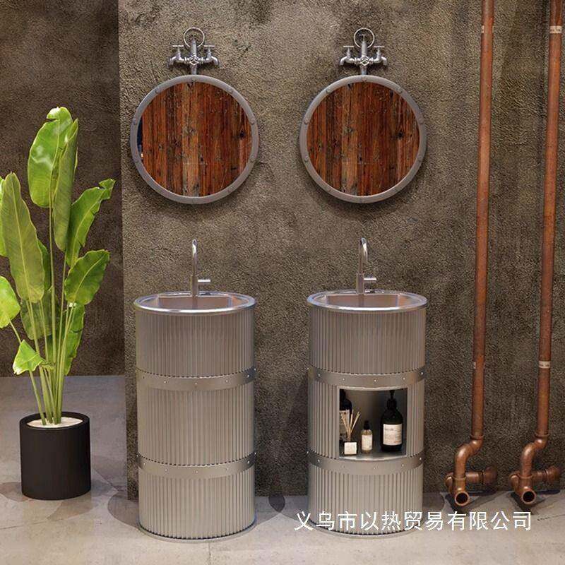 铁艺洗手池一体立柱式复古工业风洗手台酒吧餐厅卫生间落地立柱盆