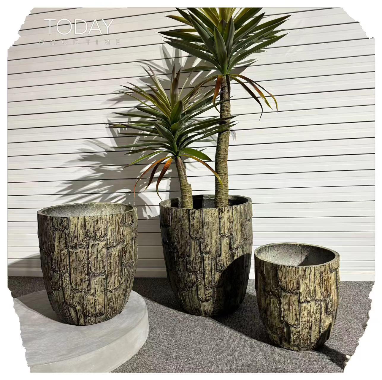 大号北欧室内园艺花地大木纹阳台复古植落种花花盆绿水泥种树口径