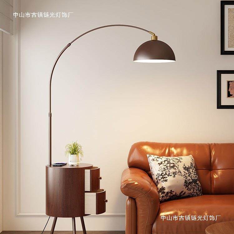 法式中古风落地灯客厅沙发旁边简约高级感法式复古置物一体台灯