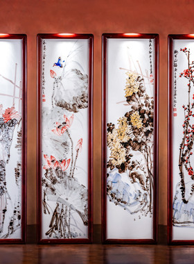 春夏秋冬四件套瓷板画清华美院学子九州画院院长闫春雷手绘摆件