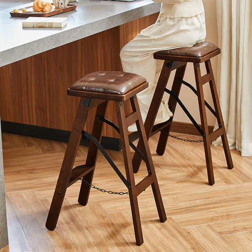 那澜多好实木高脚凳吧台凳家用可折叠吧台椅高级感收银台酒吧椅