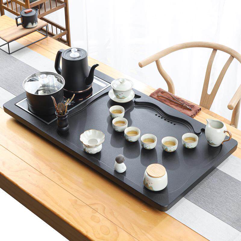 天然整块乌金石茶盘全自动一体茶具套装家用功夫电磁炉客厅大茶台