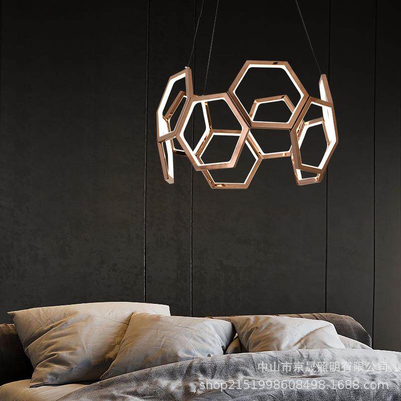北欧轻奢蜂巢艺术书房卧室吊灯 极简线条几何艺术设计感客厅主灯