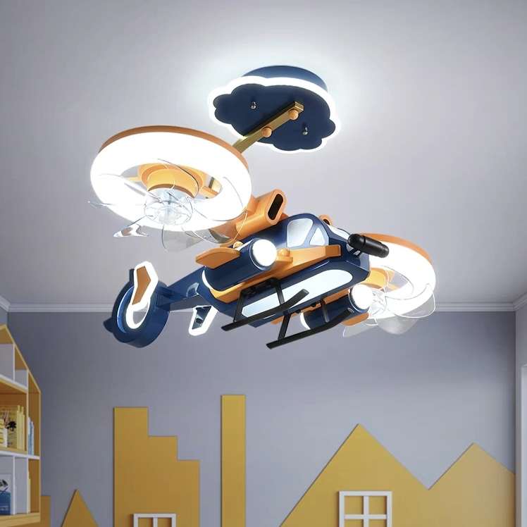 儿童房飞机灯风扇灯男孩大气创意家用房间主灯直升机护眼卧室吊灯