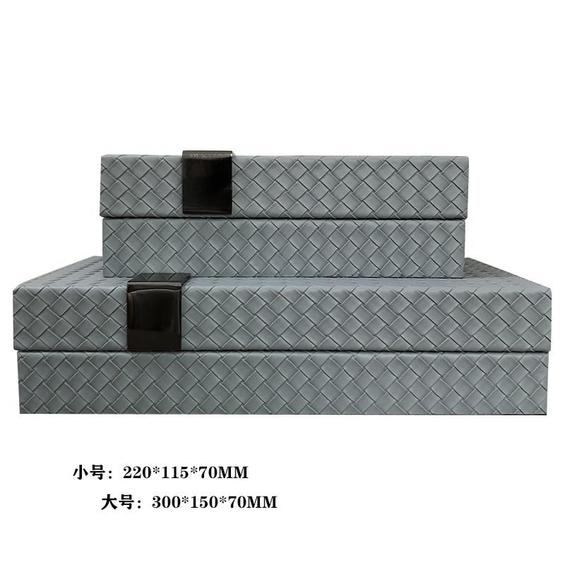 售楼处样板衣帽间收纳首饰盒皮革酒店家居软装编织装饰盒卧室摆件图片
