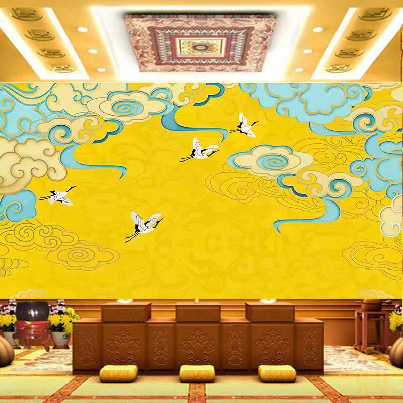 祥云背景壁画佛堂仙家堂口电视客厅背景墙布新中式国画山水画壁纸