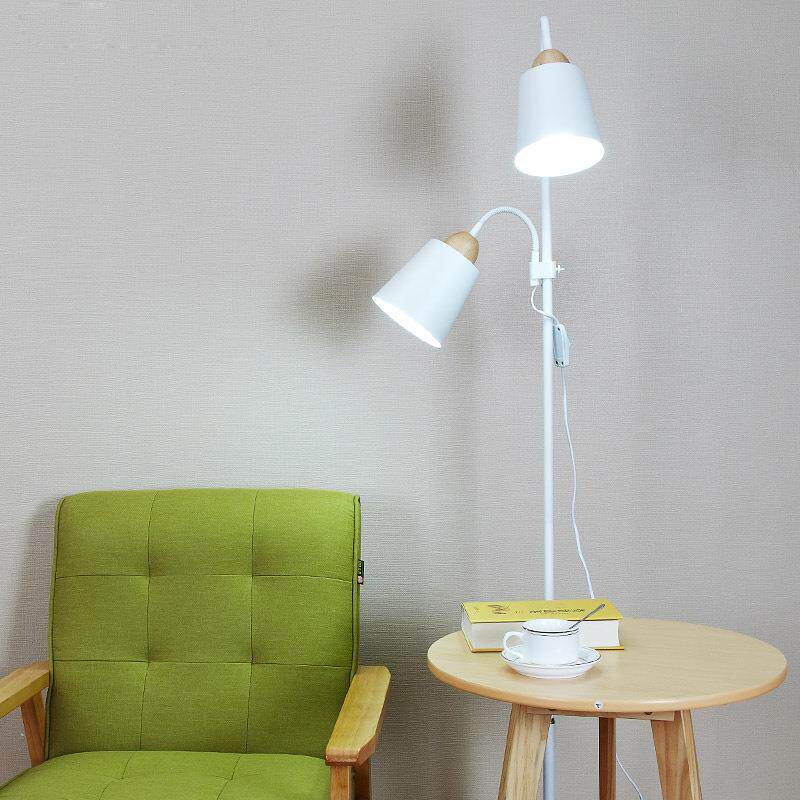 北欧木艺落地灯现代简约客厅卧室书房铁艺高度升降个性立式落地灯