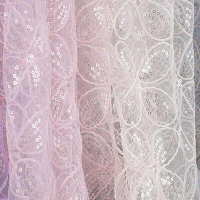 1 Yards 3D Sequin Flower Embroidery Lace Mesh Fabric Yarn
