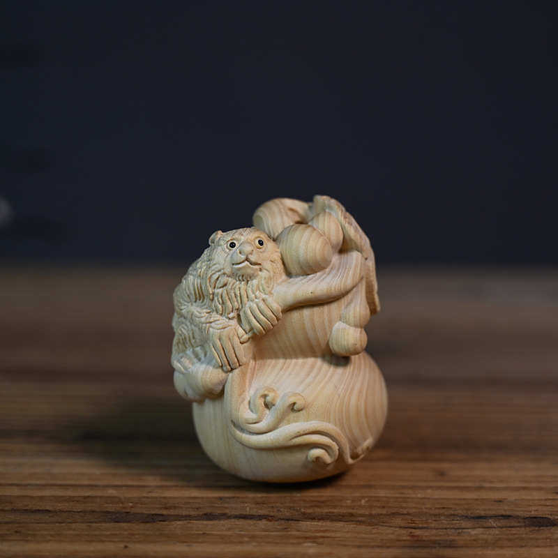 办公室件宠文玩工艺品黄杨木猴子葫芦装饰品手把雕刻茶摆件茶桌