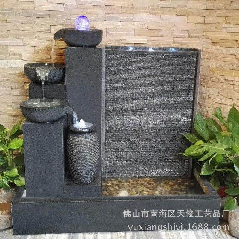大型流水水幕墙公司装饰酒店摆设水景喷泉假山喷泉鱼池石雕工艺品
