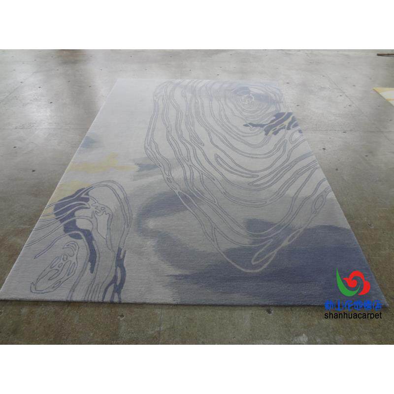 中式抽象灰色毛水墨样板房手工羊新客厅茶326几画地毯餐厅大厅办