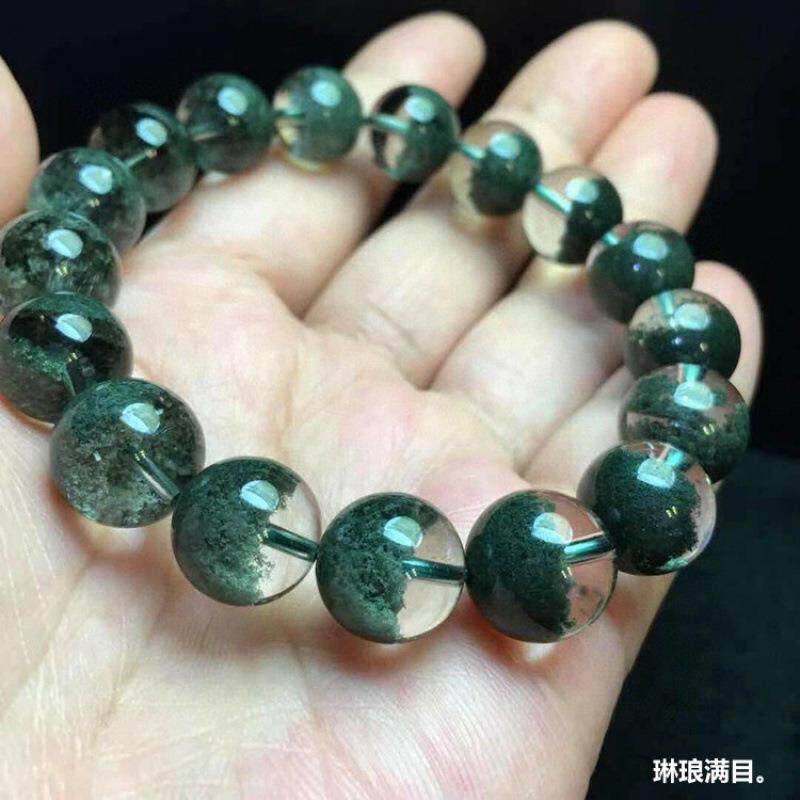 天然巴西水晶手链绿幽灵手链半盆男女款绿幽灵手串单圈圆珠手链男