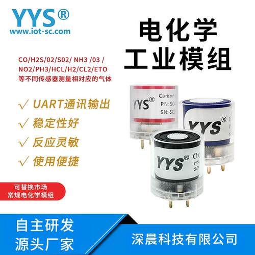 电化学工业传感器O2/CO/H2S/NH3/O3/H2多种气体浓度检测模组UART