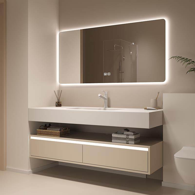 高档现代简约双层浴室柜太空铝蜂窝铝岩板无缝陶瓷盆卫浴组合,家装主材,浴室柜组合,淘宝优惠券,粉丝福利购,淘宝优惠卷